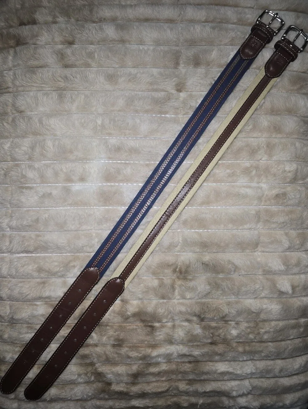 IZOD Boys Canvas Web Belts Lot 2 Size Small 22-24 Navy Khaki Brown Leather